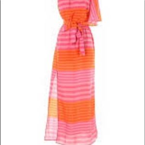Mud Pie Strapless Maxi Dress in Pink and Orange Stripes